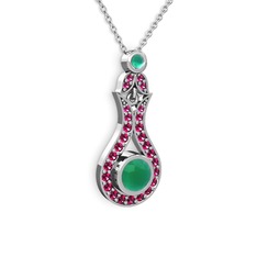 Lale Kolye - Kök zümrüt ve rodolit garnet 14 ayar beyaz altın kolye (40 cm beyaz altın rolo zincir) #yaqxs0
