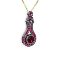 Lale Kolye - Rodolit garnet 925 ayar siyah rodyum kaplama gümüş kolye (40 cm altın rolo zincir) #yfe625