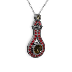 Lale Kolye - Dumanlı kuvars ve garnet 925 ayar siyah rodyum kaplama gümüş kolye (40 cm beyaz altın rolo zincir) #yqzc7d