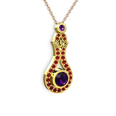 Ametist ve garnet 14 ayar altın kolye (40 cm rose altın rolo zincir)