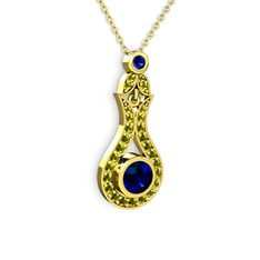 Lale Kolye - Lab safir ve peridot 14 ayar altın kolye (40 cm altın rolo zincir) #z7yj5n