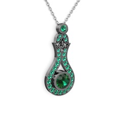 Lale Kolye - Yeşil kuvars 925 ayar siyah rodyum kaplama gümüş kolye (40 cm beyaz altın rolo zincir) #zaazrp