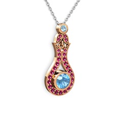 Akuamarin ve rodolit garnet 14 ayar rose altın kolye (40 cm beyaz altın rolo zincir)