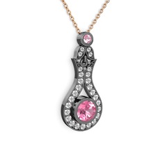 Lale Kolye - Pembe kuvars ve swarovski 925 ayar siyah rodyum kaplama gümüş kolye (40 cm gümüş rolo zincir) #zlu7bj