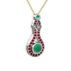 Lale Kolye - Kök zümrüt ve garnet 14 ayar beyaz altın kolye (40 cm altın rolo zincir) #znjdiv