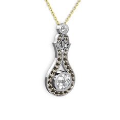 Swarovski ve dumanlı kuvars 14 ayar beyaz altın kolye (40 cm altın rolo zincir)