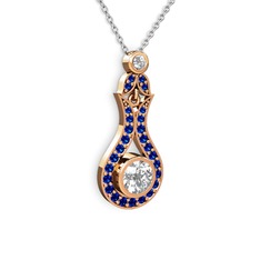 Beyaz zirkon ve lab safir 18 ayar rose altın kolye (40 cm beyaz altın rolo zincir)