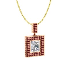 Albera Kolye - Swarovski ve kök yakut 14 ayar rose altın kolye (40 cm gümüş rolo zincir) #108khsl