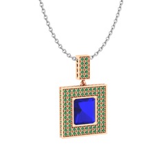 Lab safir ve kök zümrüt 18 ayar rose altın kolye (40 cm beyaz altın rolo zincir)