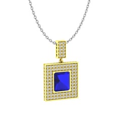 Albera Kolye - Lab safir ve pırlanta 14 ayar altın kolye (2.808 karat, 40 cm beyaz altın rolo zincir) #10p3erb