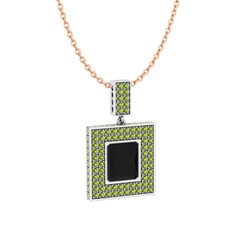 Albera Kolye - Siyah zirkon ve peridot 18 ayar beyaz altın kolye (40 cm rose altın rolo zincir) #10u0pv1