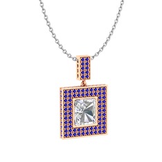 Beyaz zirkon ve lab safir 8 ayar rose altın kolye (40 cm beyaz altın rolo zincir)