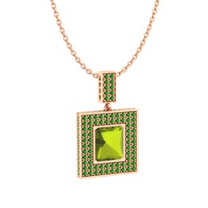 Albera Kolye - Peridot ve yeşil kuvars 925 ayar rose altın kaplama gümüş kolye (40 cm gümüş rolo zincir) #1145ycw