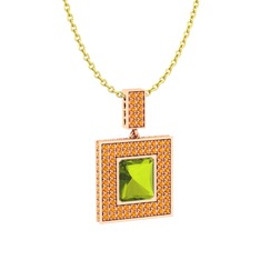 Peridot ve sitrin 18 ayar rose altın kolye (40 cm altın rolo zincir)