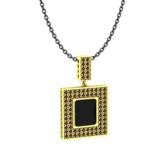 Albera Kolye - Siyah zirkon ve dumanlı kuvars 14 ayar altın kolye (40 cm gümüş rolo zincir) #125y2ao