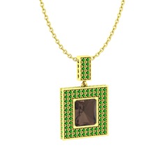 Albera Kolye - Dumanlı kuvars ve yeşil kuvars 8 ayar altın kolye (40 cm altın rolo zincir) #127s55v