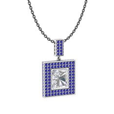 Albera Kolye - Swarovski ve lab safir 925 ayar gümüş kolye (40 cm gümüş rolo zincir) #12jf3zf