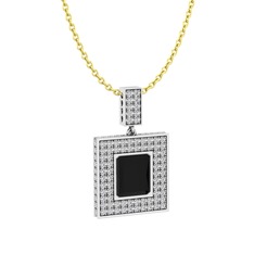 Albera Kolye - Siyah zirkon ve pırlanta 18 ayar beyaz altın kolye (2.808 karat, 40 cm altın rolo zincir) #12uksa1