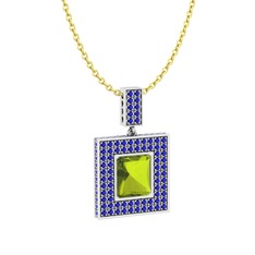 Albera Kolye - Peridot ve lab safir 18 ayar beyaz altın kolye (40 cm altın rolo zincir) #1370v1c