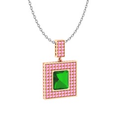 Albera Kolye - Yeşil kuvars ve pembe kuvars 8 ayar rose altın kolye (40 cm beyaz altın rolo zincir) #13c4wiz