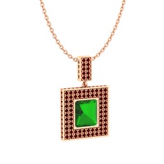 Albera Kolye - Yeşil kuvars ve garnet 14 ayar rose altın kolye (40 cm gümüş rolo zincir) #13iksql