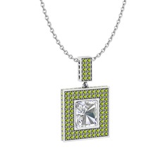 Albera Kolye - Beyaz zirkon ve peridot 14 ayar beyaz altın kolye (40 cm beyaz altın rolo zincir) #13xx1vc