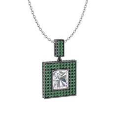 Albera Kolye - Swarovski ve kök zümrüt 925 ayar siyah rodyum kaplama gümüş kolye (40 cm beyaz altın rolo zincir) #1476ry0