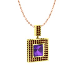 Ametist ve garnet 14 ayar altın kolye (40 cm rose altın rolo zincir)
