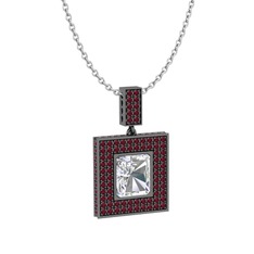 Albera Kolye - Swarovski ve kök yakut 925 ayar siyah rodyum kaplama gümüş kolye (40 cm beyaz altın rolo zincir) #14bnbhh