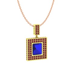Lab safir ve rodolit garnet 8 ayar altın kolye (40 cm rose altın rolo zincir)