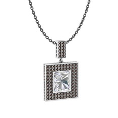 Albera Kolye - Swarovski ve dumanlı kuvars 14 ayar beyaz altın kolye (40 cm gümüş rolo zincir) #14qusls