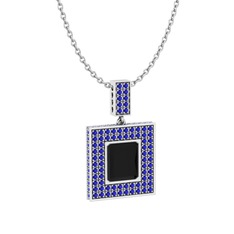 Siyah zirkon ve lab safir 925 ayar gümüş kolye (40 cm beyaz altın rolo zincir)