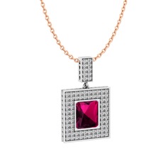 Albera Kolye - Rodolit garnet ve swarovski 8 ayar beyaz altın kolye (40 cm rose altın rolo zincir) #14xwx6a