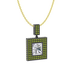 Swarovski ve peridot 925 ayar siyah rodyum kaplama gümüş kolye (40 cm gümüş rolo zincir)