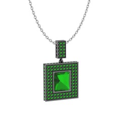 Albera Kolye - Yeşil kuvars 925 ayar siyah rodyum kaplama gümüş kolye (40 cm beyaz altın rolo zincir) #15cqdzw