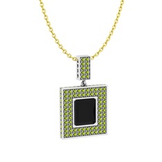 Albera Kolye - Siyah zirkon ve peridot 8 ayar beyaz altın kolye (40 cm altın rolo zincir) #15g4mem