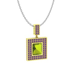 Peridot ve ametist 14 ayar altın kolye (40 cm beyaz altın rolo zincir)