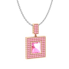 Albera Kolye - Pembe kuvars 8 ayar rose altın kolye (40 cm beyaz altın rolo zincir) #15m1m2t