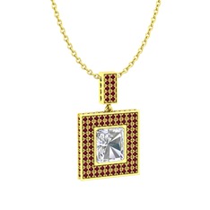 Swarovski ve kök yakut 18 ayar altın kolye (40 cm altın rolo zincir)