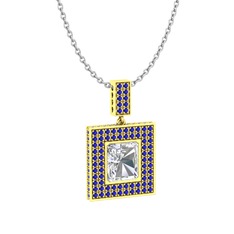 Albera Kolye - Swarovski ve lab safir 8 ayar altın kolye (40 cm gümüş rolo zincir) #1681g61