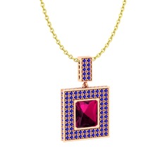 Albera Kolye - Rodolit garnet ve lab safir 8 ayar rose altın kolye (40 cm altın rolo zincir) #16ht6s6