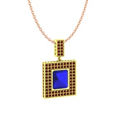 Lab safir ve garnet 8 ayar altın kolye (40 cm rose altın rolo zincir)