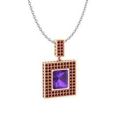 Ametist ve garnet 8 ayar rose altın kolye (40 cm beyaz altın rolo zincir)