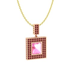 Albera Kolye - Pembe kuvars ve kök yakut 18 ayar rose altın kolye (40 cm altın rolo zincir) #16w80qx