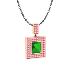 Albera Kolye - Yeşil kuvars ve pembe kuvars 925 ayar rose altın kaplama gümüş kolye (40 cm gümüş rolo zincir) #17dwkjt