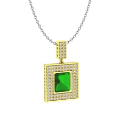 Albera Kolye - Yeşil kuvars ve swarovski 18 ayar altın kolye (40 cm beyaz altın rolo zincir) #17ech3a