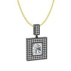 Swarovski ve beyaz zirkon 925 ayar siyah rodyum kaplama gümüş kolye (40 cm altın rolo zincir)