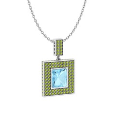 Akuamarin ve peridot 925 ayar gümüş kolye (40 cm beyaz altın rolo zincir)