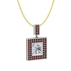 Albera Kolye - Swarovski ve garnet 8 ayar beyaz altın kolye (40 cm altın rolo zincir) #17mwmby