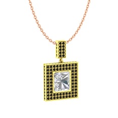 Albera Kolye - Swarovski ve siyah zirkon 18 ayar altın kolye (40 cm rose altın rolo zincir) #17q0bpa